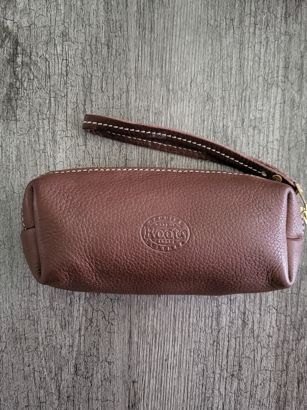 Roots Brown Leather Wristlet Pouch